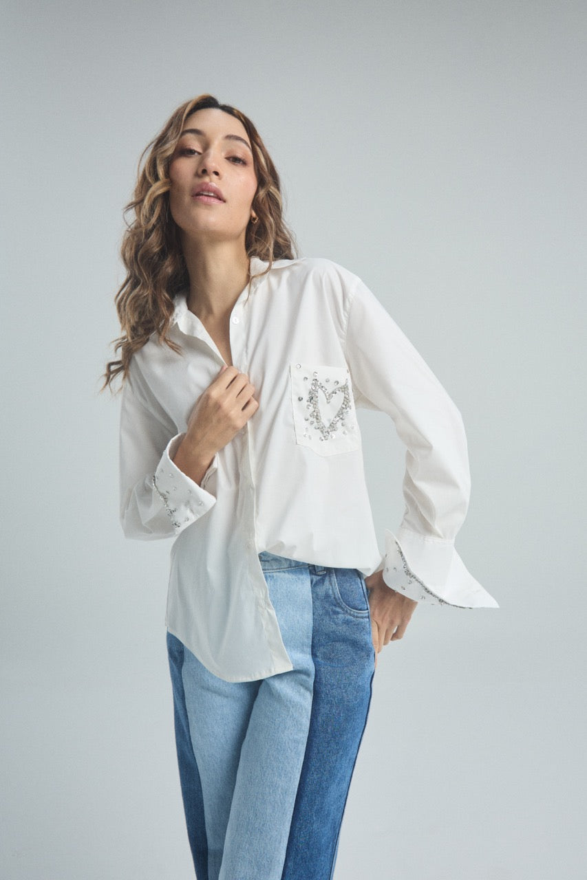 Camisa Brilla Corazón - Marfil