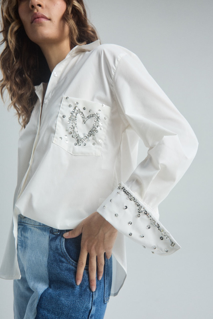 Camisa Brilla Corazón - Marfil