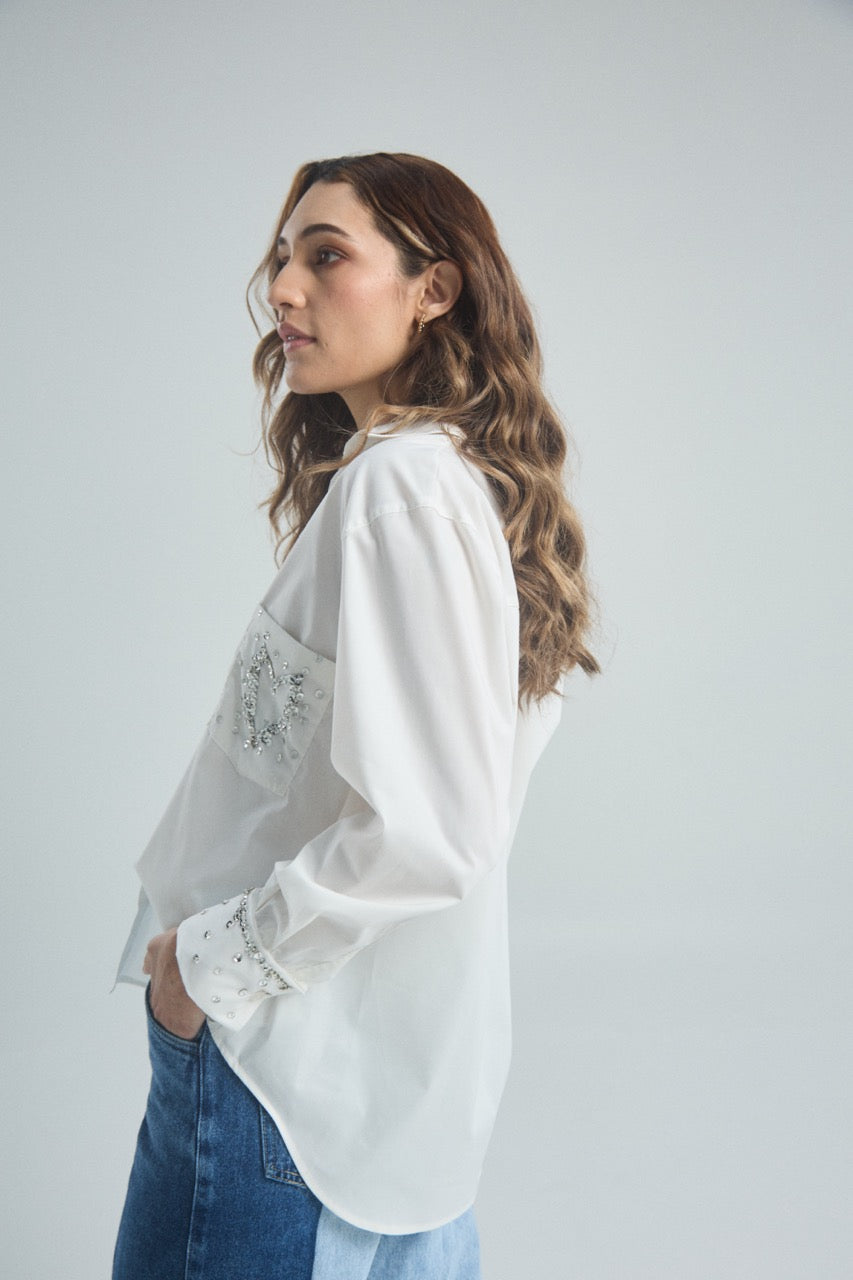 Camisa Brilla Corazón - Marfil