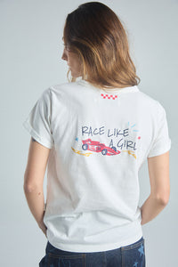 Camiseta Race like a girl - Marfil