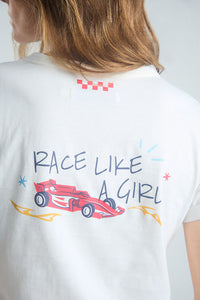 Camiseta Race like a girl - Marfil