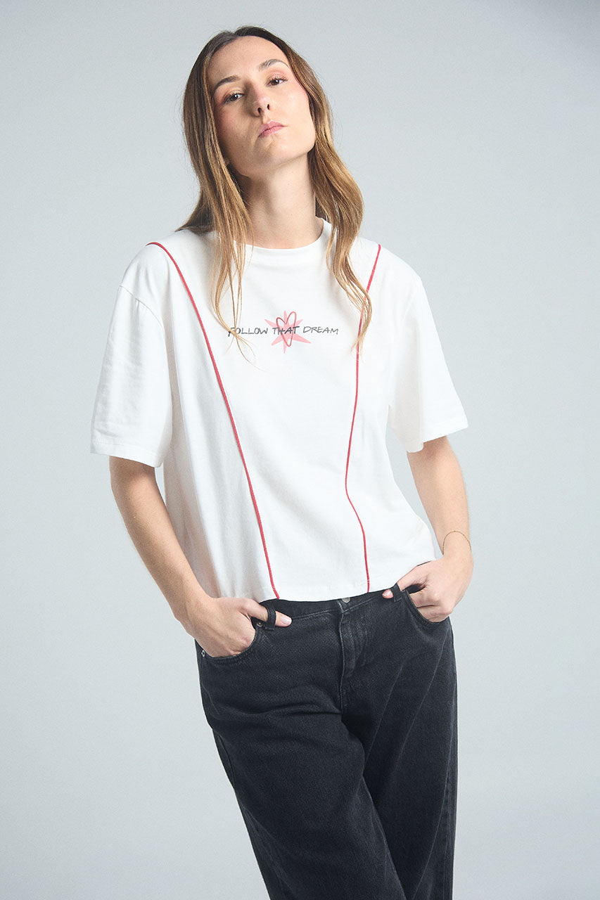 Camiseta Follow that dream - Marfil