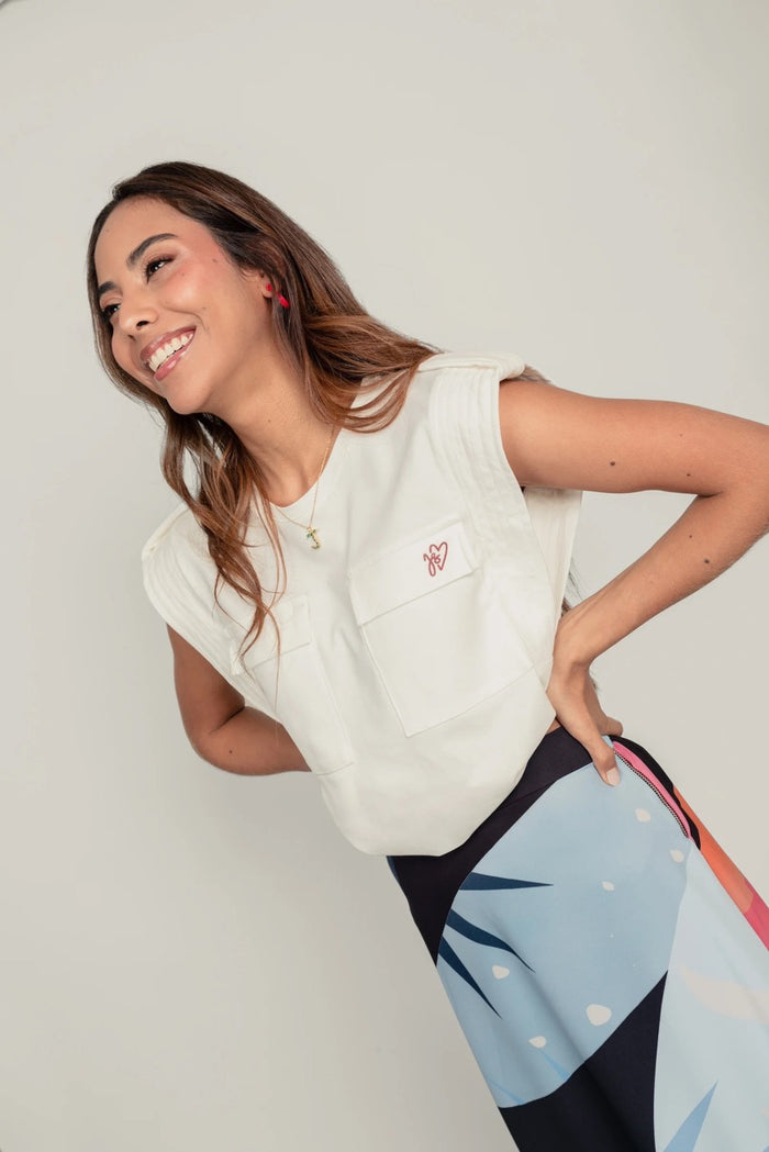 Camiseta Bolsillos - Marfil