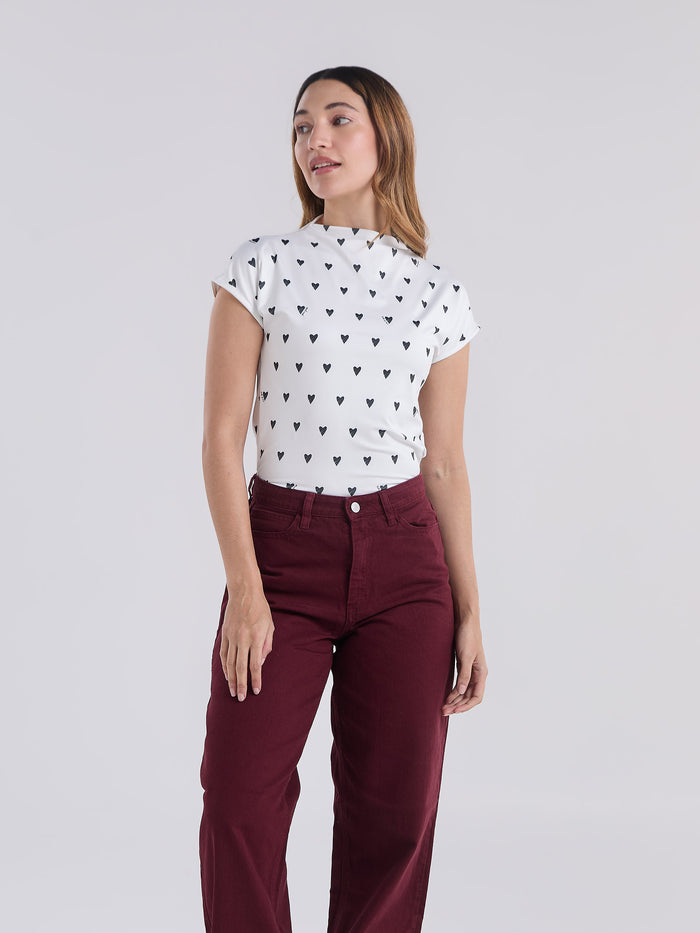 Top Polka hearts - Marfil