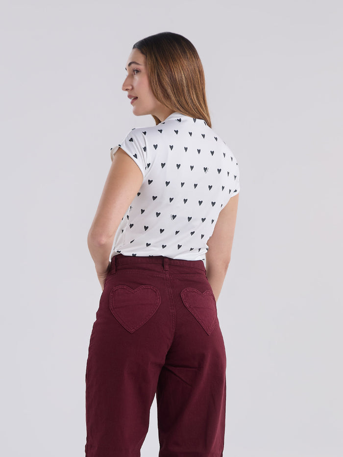 Top Polka hearts - Marfil