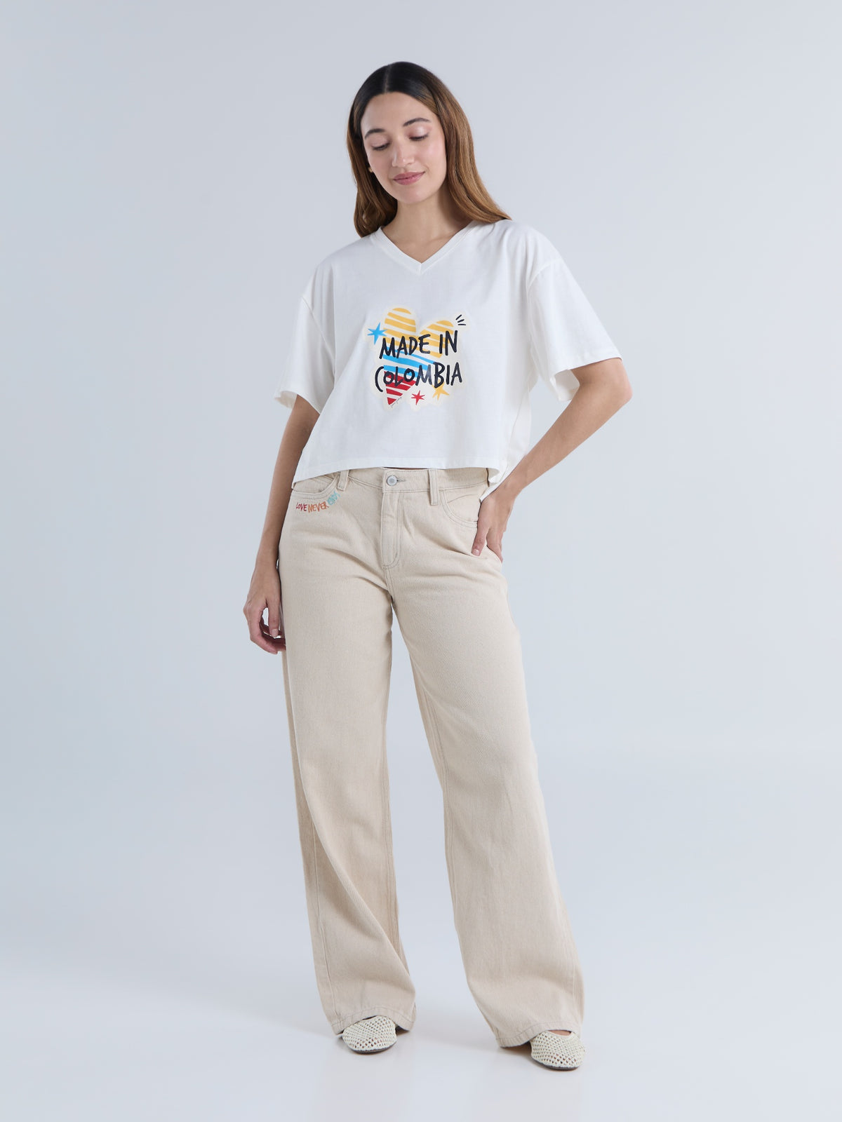 Camiseta Corazón Colombia - Marfil