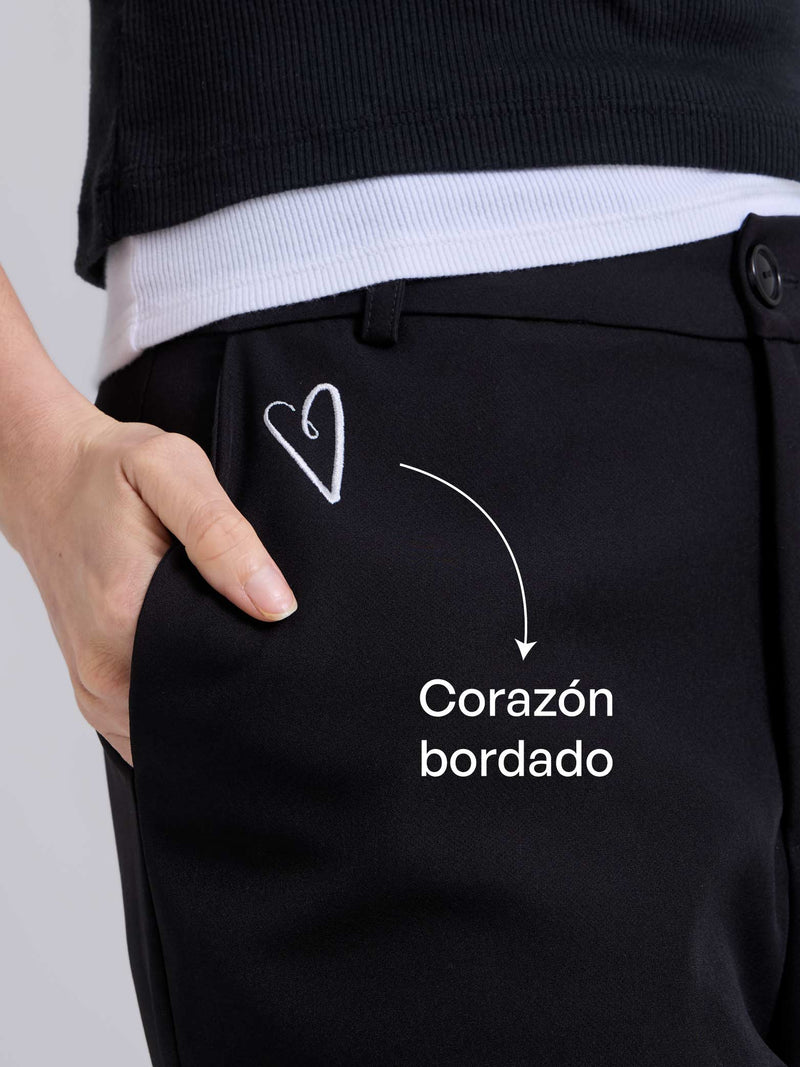 Pantalón Bordado - Negro