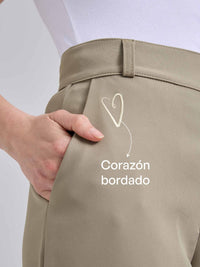 Pantalón Bordado - Caqui