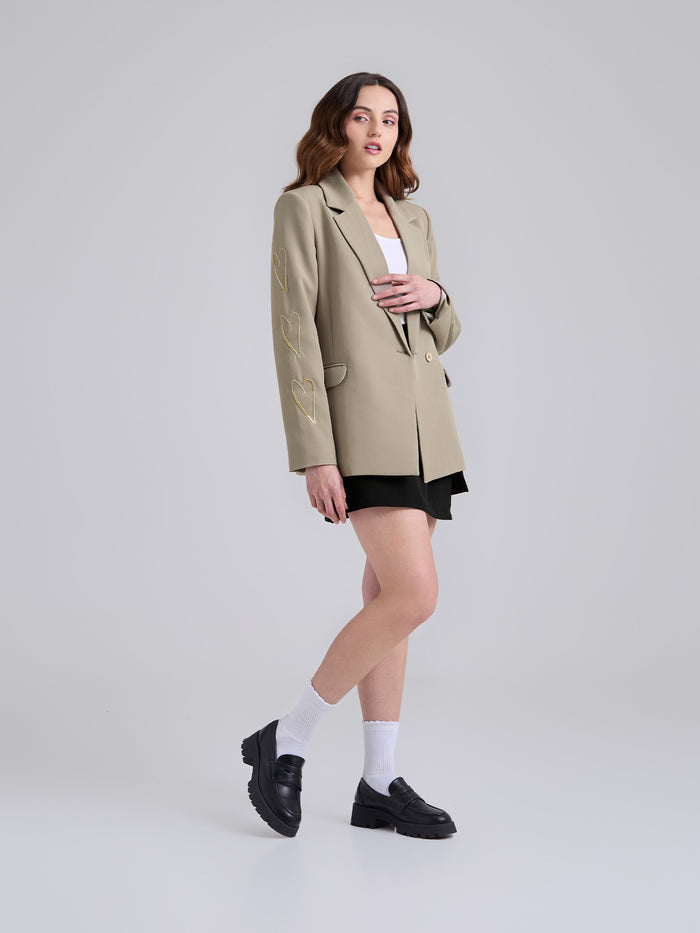 Blazer Bordado - Caqui