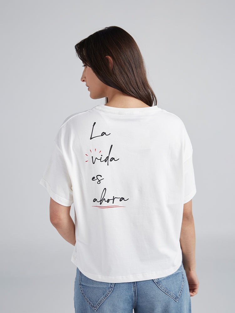 Camiseta La vida es ahora - Marfil